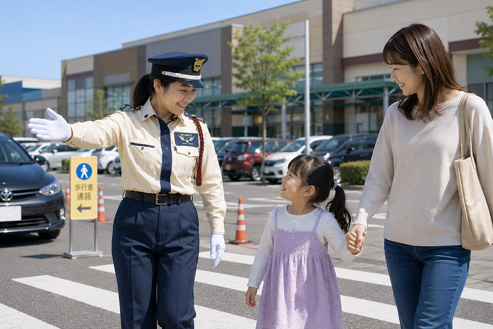 誘導する女性警備員